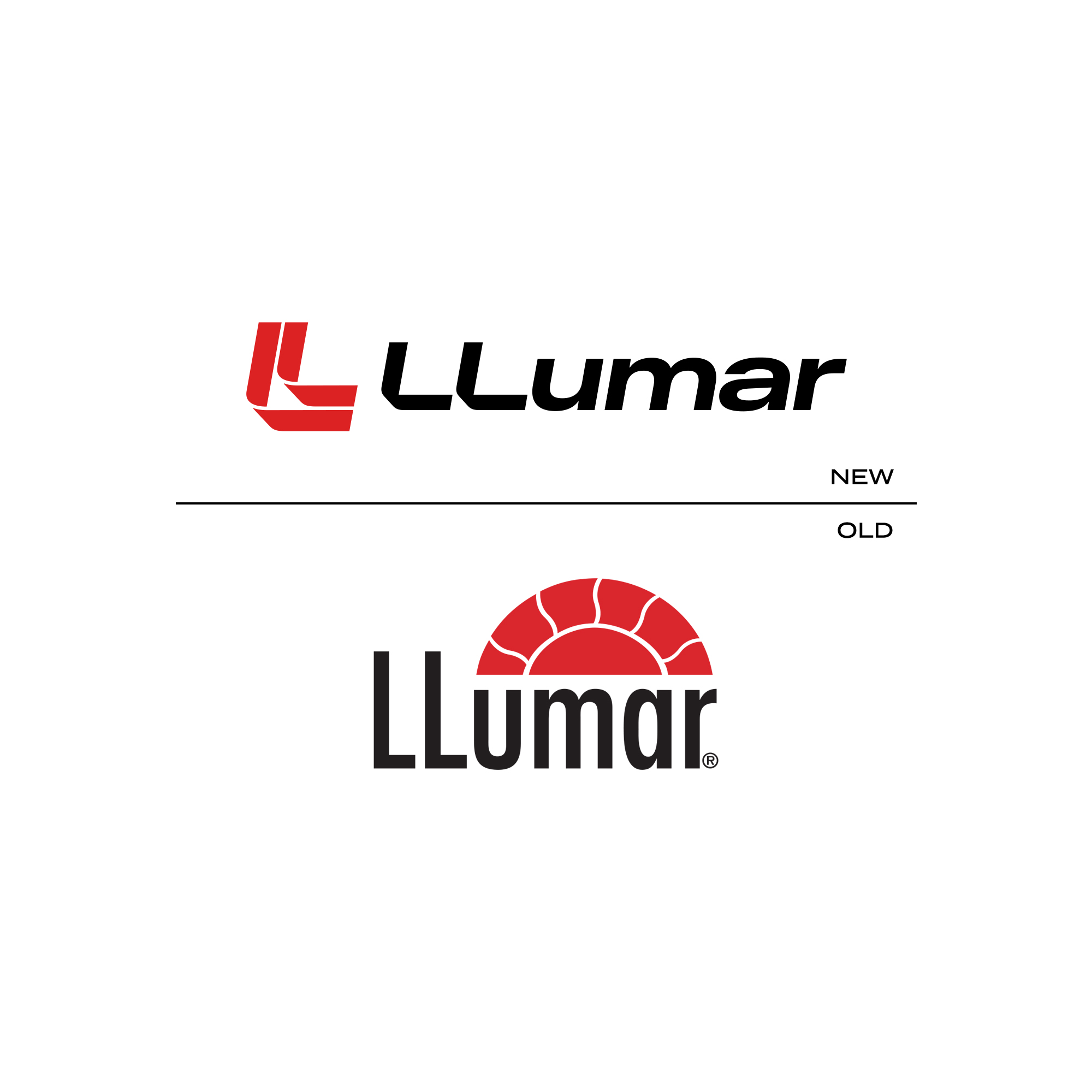 Old and new LLumar logos juxtaposed against each other