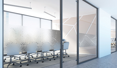 Textile inspired window film adds privacy to conference room 